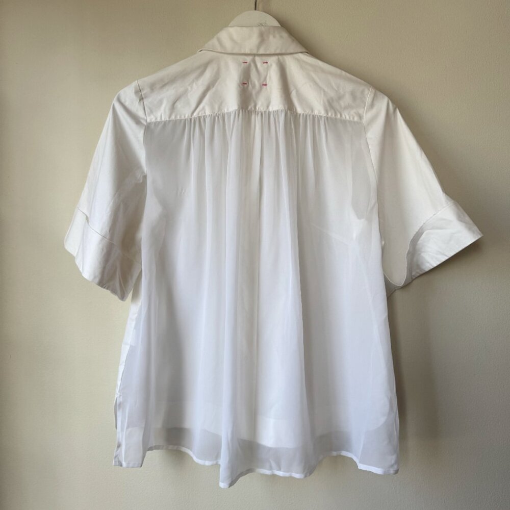 SOLD Pink Tartan White Cotton + Mesh Blouse - Picture 4 of 6